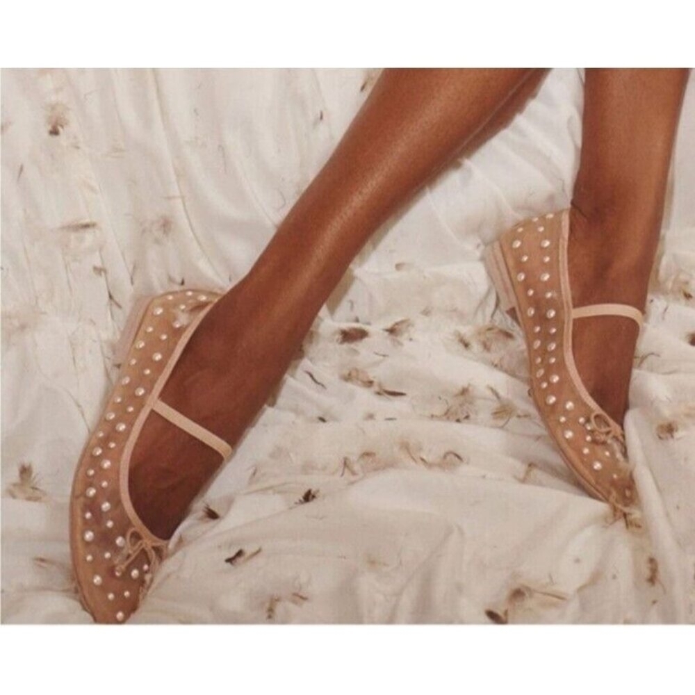 Dolce Vita Pearl Embellished Flats in Nude